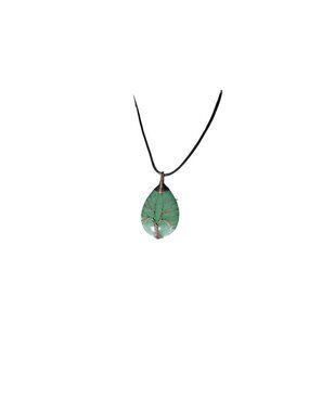 Green Aventurine Tree of Life Pendant Necklace Wire Wrapped Crystal Teardrop